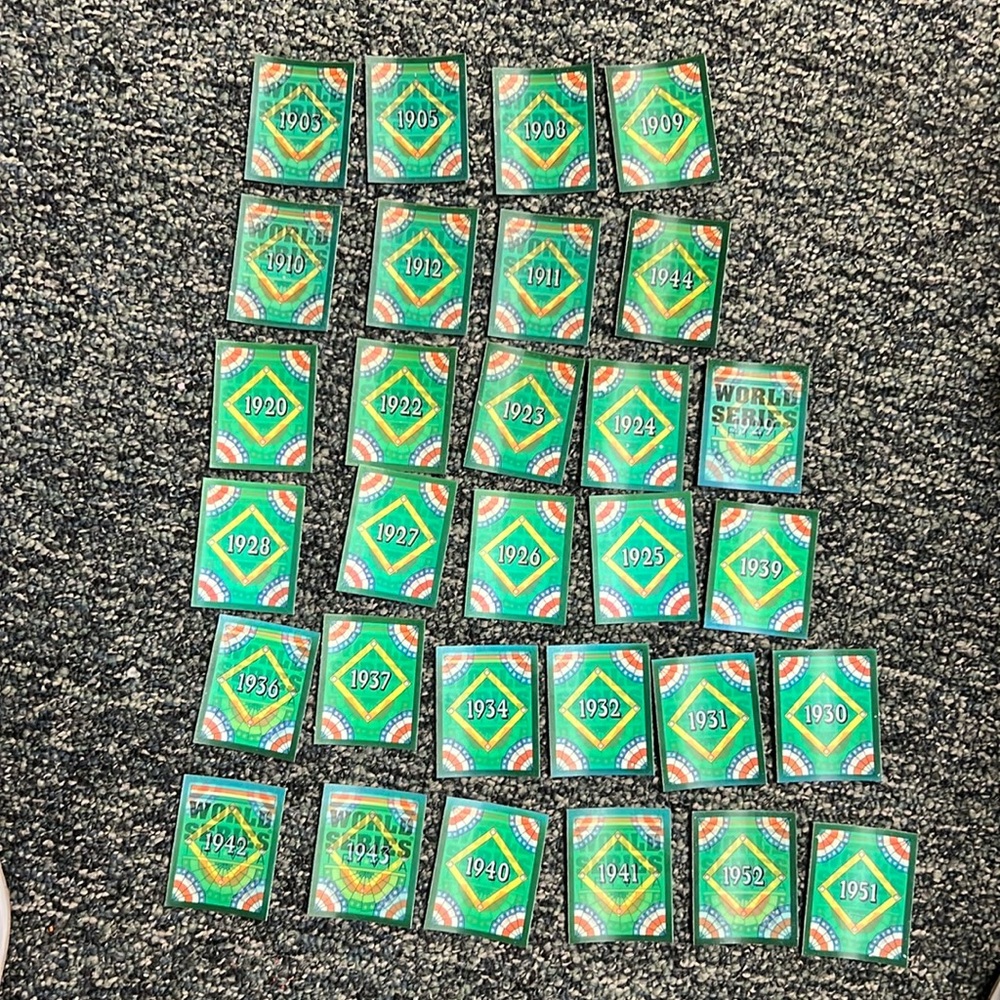 Score Collectors World Series Trivia by year 30 cards ranging from 1903-1952.